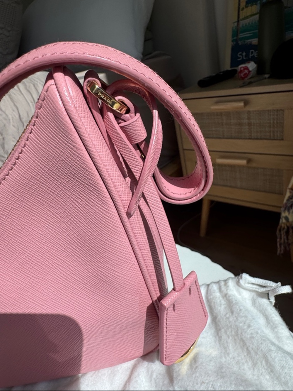 Prada Saffiano Lux Pink Shoulder Bag Petalo Rare Y2K Re-Edition Mini - Picture 6 of 11